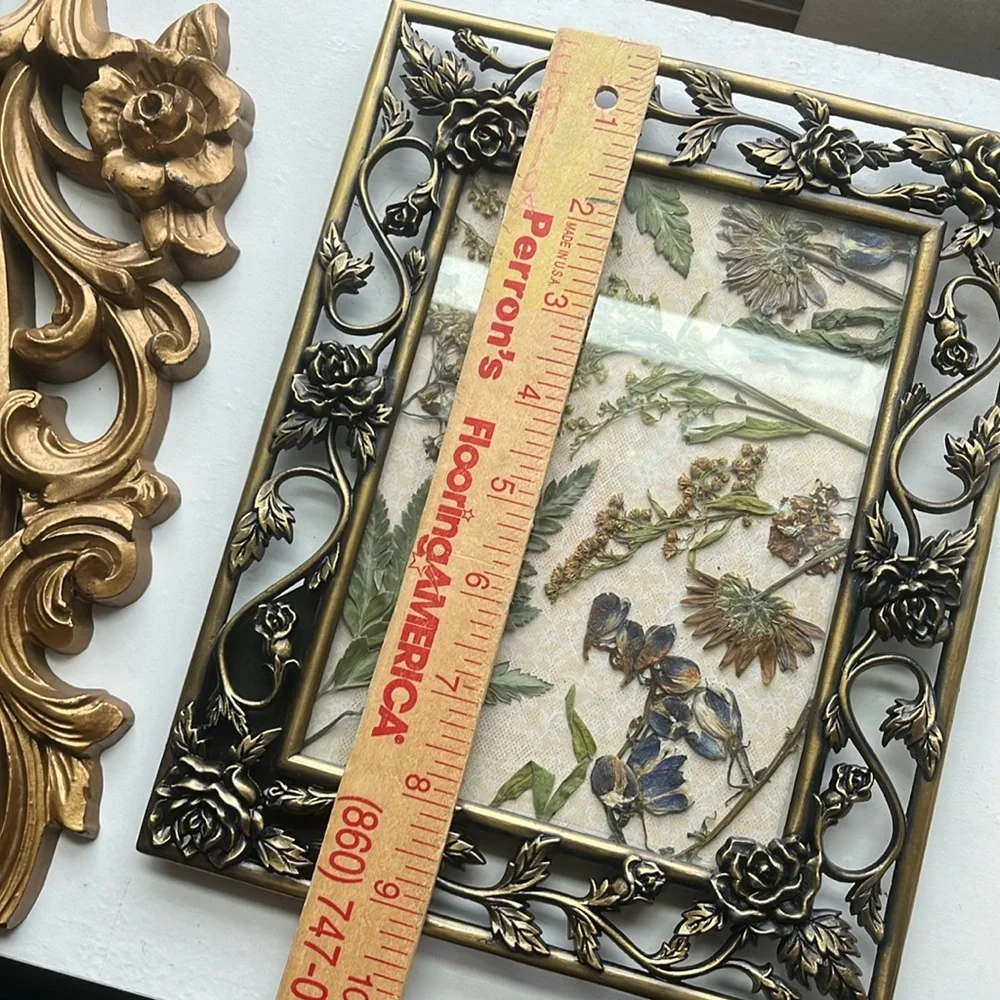 Vintage Ornate Floral Frame with Dried Flowers